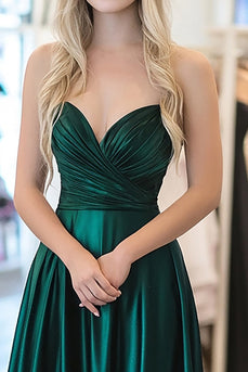 Dunkelgrünes Metallisch Satin A Linie Ballkleid