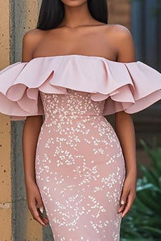 Erröten Schulterfreies Meerjungfrau Applikation Ballkleid mit Rüschen