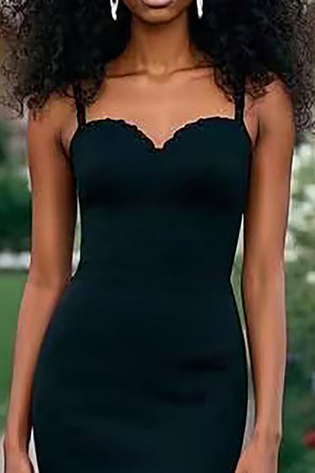 Schwarzes Herzhals Spaghettiträgern Meerjungfrau Ballkleid mit Schlitz