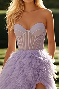 Lila Korsett A Linien Tüll Rüschen Ballkleid mit Schlitz