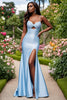 Laden Sie das Bild in den Galerie-Viewer, Himmelblau Herzhals Meerjungfrau Satin Maxi Ballkleid mit Schlitz