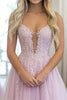 Laden Sie das Bild in den Galerie-Viewer, Helllila A Linie Tüll Maxi Ballkleid mit Applikation
