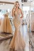 Laden Sie das Bild in den Galerie-Viewer, Gold Trägerloses Korsett Meerjungfrau Besticktes Maxi-Ballkleid