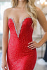 Laden Sie das Bild in den Galerie-Viewer, Rotes Trägerloses Etui Pailletten Maxi Ballkleid mit Schlitz