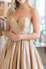 Laden Sie das Bild in den Galerie-Viewer, Herzhals Metallischem Satin Gold A Linie Maxi Ballkleid