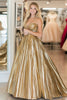 Laden Sie das Bild in den Galerie-Viewer, Metallic Satin Gold Herzhals Plissee Maxi Ballkleid