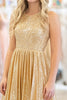 Laden Sie das Bild in den Galerie-Viewer, Glitzer Gold A Linie Metallischem Satin U-schnitt Ballkleid