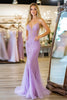 Laden Sie das Bild in den Galerie-Viewer, Lila Spaghettiträgern Abendkleid mit Spitze Applikationen