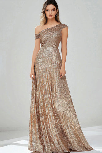 Glitzer Goldenen A Linie Asymmetrisches Langes Formelles Kleid mit Pailletten