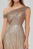 Laden Sie das Bild in den Galerie-Viewer, Glitzer Goldenen A Linie Asymmetrisches Langes Formelles Kleid mit Pailletten