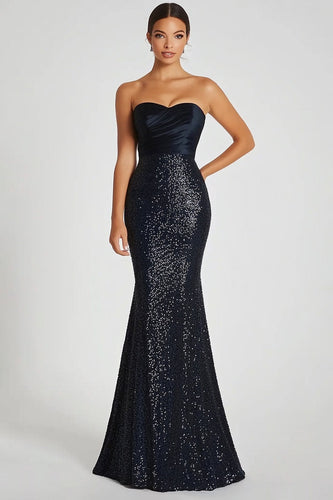 Glitzer Schwarz Herzhals Meerjungfrau Formelles Kleid