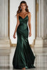 Laden Sie das Bild in den Galerie-Viewer, Dunkelgrün Spaghettiträgern Stretch Satin Langes Formelles Kleid