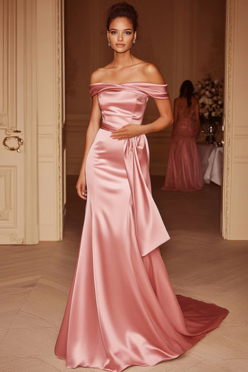 Meerjungfrau Erröten Satin Schulterfreies Langes Formelles Kleid