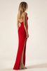 Laden Sie das Bild in den Galerie-Viewer, Rote Schulterfreies Bodenlanges Satin Abendkleid mit Schlitz