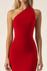 Laden Sie das Bild in den Galerie-Viewer, Rote Schulterfreies Bodenlanges Satin Abendkleid mit Schlitz