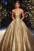 Laden Sie das Bild in den Galerie-Viewer, Glitzer Goldenes Trägerloses Bodenlanges Formelles Kleid