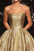 Laden Sie das Bild in den Galerie-Viewer, Glitzer Goldenes Trägerloses Bodenlanges Formelles Kleid