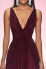 Laden Sie das Bild in den Galerie-Viewer, Cabernet A Linie Plissiertes Langes Formelles Kleid mit V-Ausschnitt