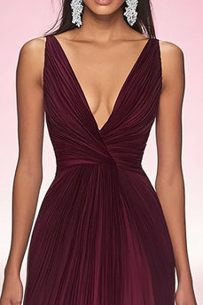 Cabernet A Linie Plissiertes Langes Formelles Kleid mit V-Ausschnitt