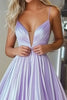 Laden Sie das Bild in den Galerie-Viewer, Hellviolettes Plissierten Spaghettiträgern A Linie Langes Ballkleid