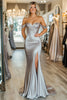 Laden Sie das Bild in den Galerie-Viewer, Silbern Schulterfreies Satin Langes Ballkleid mit Schlitz