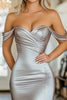 Laden Sie das Bild in den Galerie-Viewer, Silbern Schulterfreies Satin Langes Ballkleid mit Schlitz