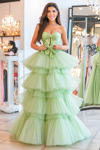 Staubiger Salbei Gestuft Herzhals Langes Ballkleid