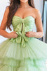 Laden Sie das Bild in den Galerie-Viewer, Staubiger Salbei Gestuft Herzhals Langes Ballkleid