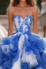 Laden Sie das Bild in den Galerie-Viewer, Blau Weißes Korsett Herzhals Lange Ballkleid