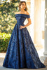 Laden Sie das Bild in den Galerie-Viewer, Marineblau Schulterfreie Jacquard A Linie Ballkleid