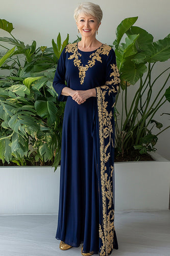 Marineblau Chiffon Spitze Formelle mit Cape
