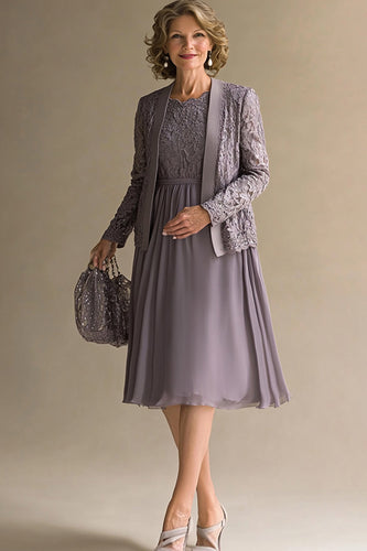 Vintage Mauve Chiffon Spitze Midi Formelle Kleid mit Jacke