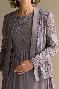 Vintage Mauve Chiffon Spitze Midi Formelle Kleid mit Jacke