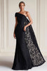 Laden Sie das Bild in den Galerie-Viewer, Schwarz Eine Schulter Etui Ballkleid mit Spitze Cape