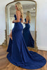 Laden Sie das Bild in den Galerie-Viewer, Marineblau Herzhals Glitzer Korsett Ballkleid mit Schlitz