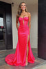 Laden Sie das Bild in den Galerie-Viewer, Fuchsia Gerüschtes Trägerloses Langes Ballkleid mit Schlitz
