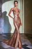 Laden Sie das Bild in den Galerie-Viewer, Glitzer Roségolden Meerjungfrau V-Ausschnitt Formelles Kleid mit Schlitz
