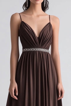 Kaffee A Linie Plissiertem Chiffon Langes Abendkleid