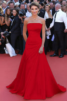 Laden Sie das Bild in den Galerie-Viewer, Rote Trägerloses A Linie Formelles Kleid