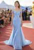 Laden Sie das Bild in den Galerie-Viewer, Blau Meerjungfrau Chiffon Schulterfreies Formelles Abendkleid