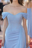 Laden Sie das Bild in den Galerie-Viewer, Glitzer Himmelblaues Schulterfreies Chiffon Formelles Kleid mit Spitze
