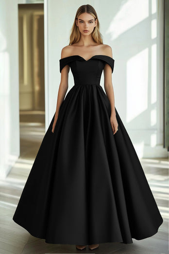 Olivgrünes Schulterfreies Satin Langes Formelles Kleid