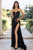 Laden Sie das Bild in den Galerie-Viewer, Herzhals Glitzer Schwarzes A Linie Ballkleid mit Schlitz