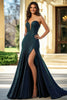 Laden Sie das Bild in den Galerie-Viewer, Glitzer Dunkelgrün Herzhals A Linie Ballkleid mit Schlitz