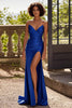 Laden Sie das Bild in den Galerie-Viewer, Königsblau Gerafftes Herzhals Ballkleid mit Schlitz
