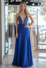 Laden Sie das Bild in den Galerie-Viewer, Königsblau Korsett Tiefem V-Ausschnitt Ballkleid mit Perlen