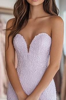 Flieder Spitzen Etui Korsett Trägerloses Langes Ballkleid