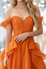 Laden Sie das Bild in den Galerie-Viewer, Orange Schulterfreies A Linie Tüll Langes Ballkleid