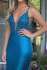 Laden Sie das Bild in den Galerie-Viewer, PfauenBlau Satin V-Ausschnitt Meerjungfrau Langes Ballkleid