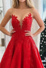 Laden Sie das Bild in den Galerie-Viewer, Rote Trägerloses Satin A Linie Langes Ballkleid mit Spitze